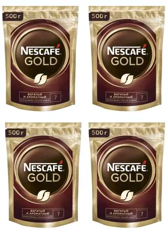 кофе растворимый Nescafe Gold, 500 г пакет (Нескафе) х 4 шт