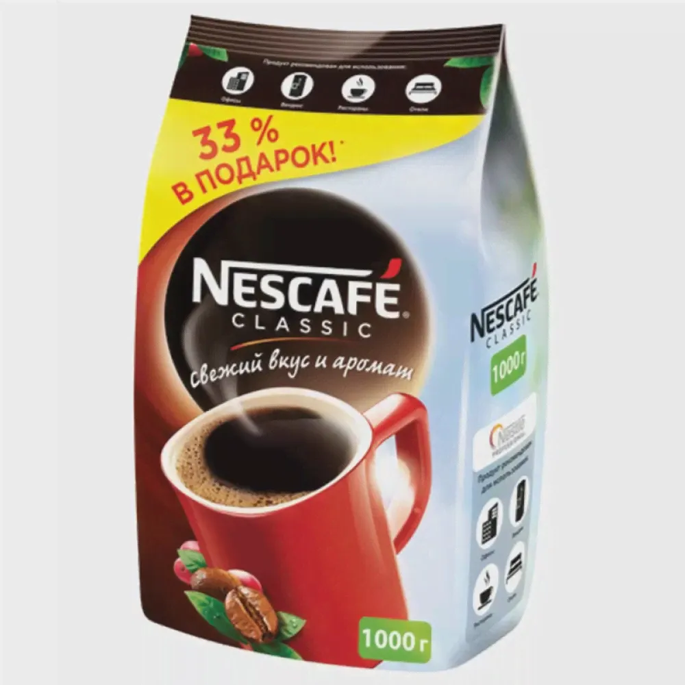 Кофе растворимый NESCAFE "Classic", 1000 г, мягкая упаковка, 12315663, арт. 621072,-3