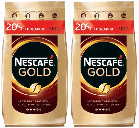 кофе растворимый Nescafe Gold, 900 г пакет (Нескафе) х 2 шт