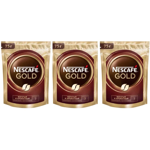 Кофе растворимый Nescafe Gold 75 грамм пакет 3 штуки-0
