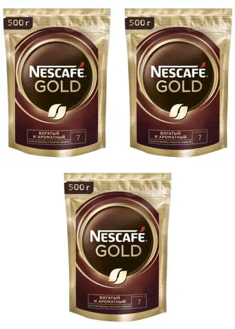 кофе растворимый Nescafe Gold, 500 г пакет (Нескафе) х 3 шт