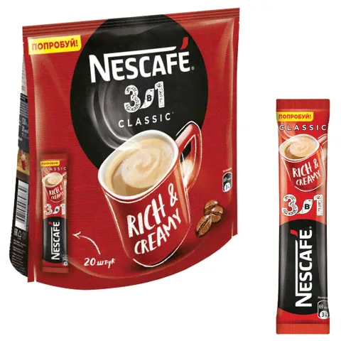 Кофе растворимый в пакетиках 3-в-1 Strong, 20 шт по 14.5 г, Nescafe-0