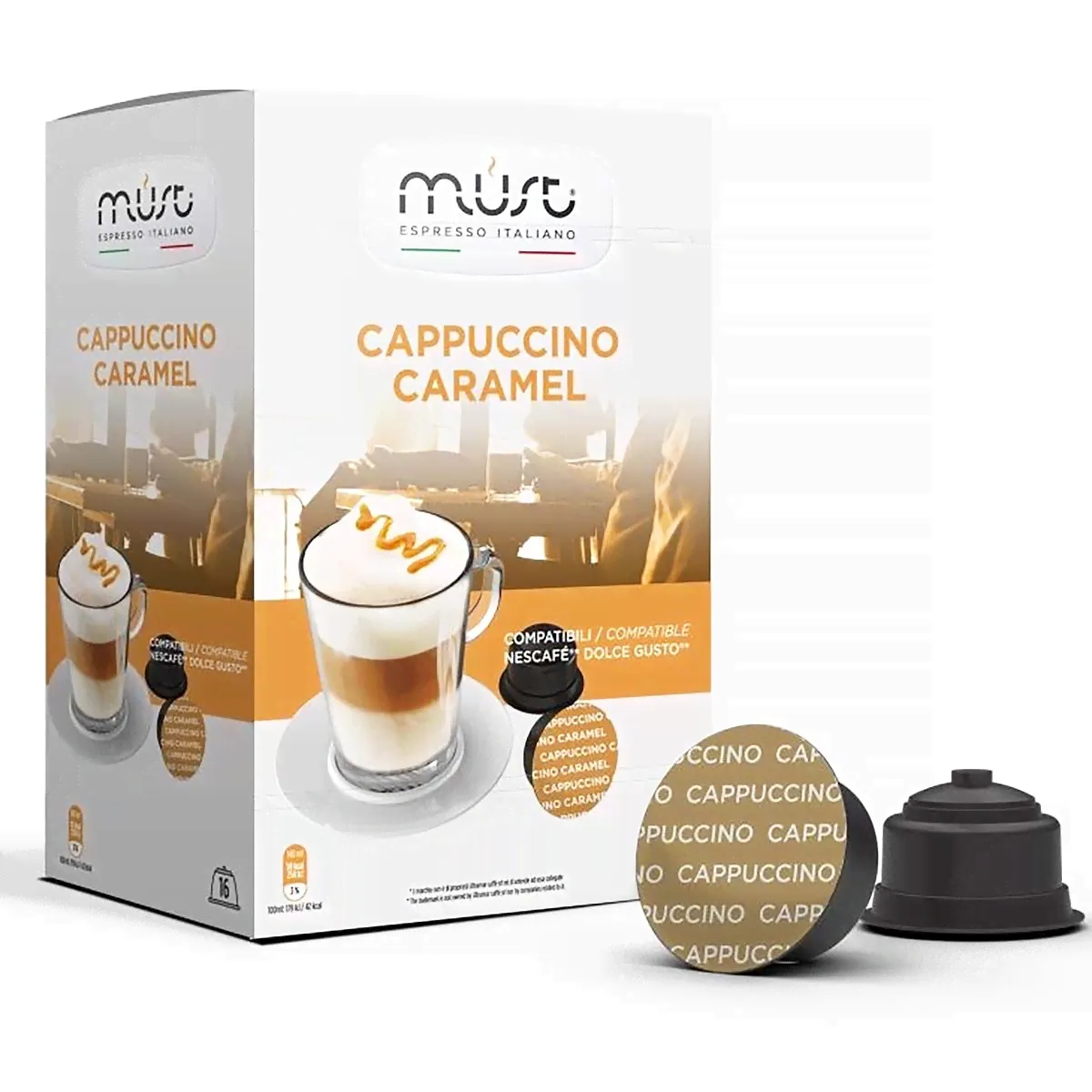 Кофе в капсулах Cappucino Caramel (Капучино карамель) для кофемашин Nescafe Dolce Gusto, MUST, 16 шт